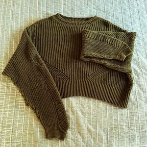Olive Green Long Sleeved Cropped Sweater